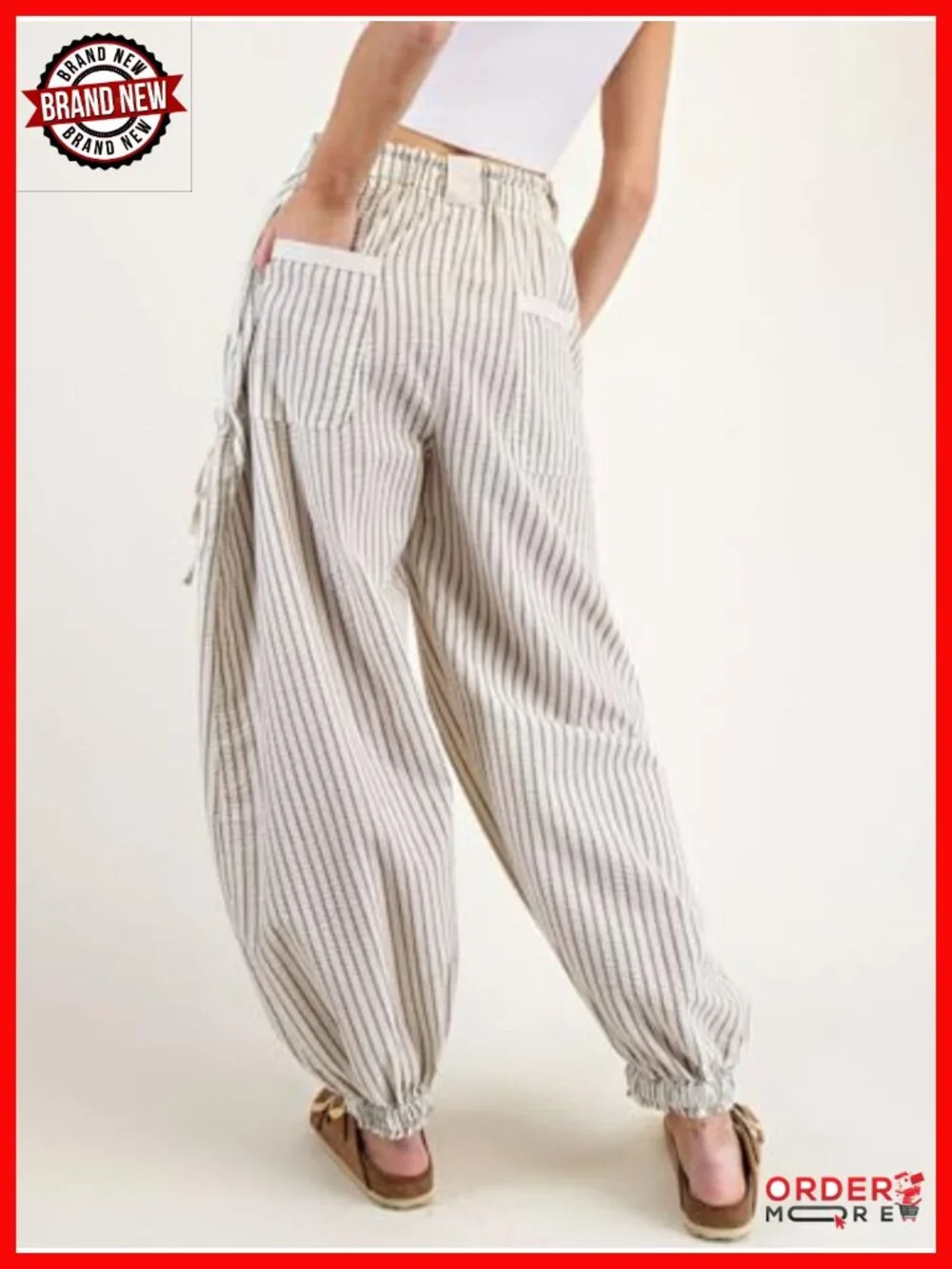 Women's Drawstring Striped Wide Leg Lounge Pants with Pockets